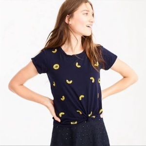 J. Crew Navy Tee Shirt with Sequin Lemons — Size XS
